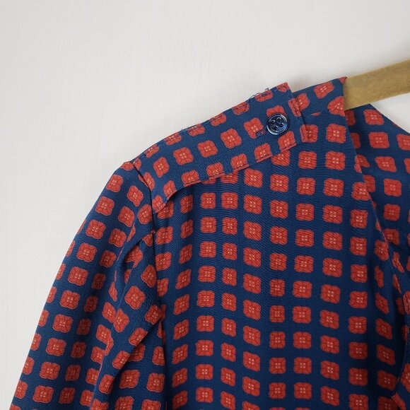 Joie Silk Blouse Blue Orange Epaulet Scarf Print Long Sleeve Top Size Small - Picture 5 of 9